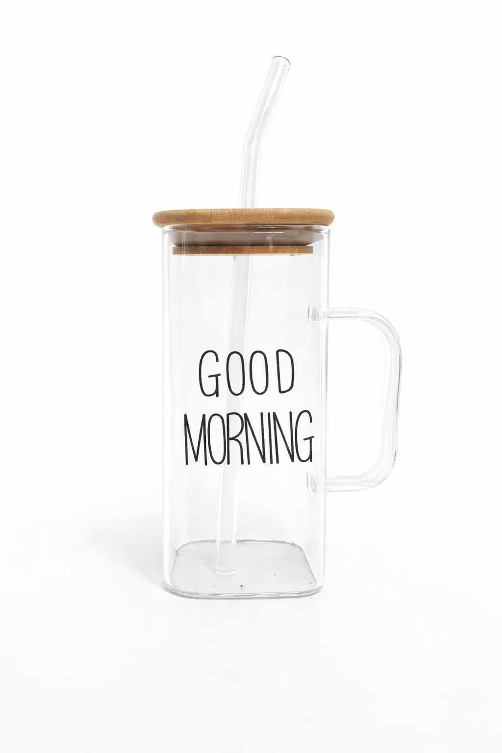 02cfed8c-8103-4db2-b1fb-722f18fbdd41 Mug en verre “GOOD MORNING” avec couvercle bambou & paille réutilisable – Image 1