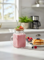 Verre carré avec couvercle bambou et paille – Image 4