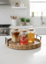 Verre carré avec couvercle bambou et paille – Image 2