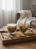 Tasse en verre transparente – Motif fleurs séchées – Image 2