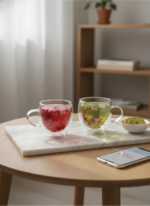 Tasse en verre transparente – Motif fleurs séchées – Image 3