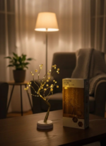 Arbre décoratif LED doré 50 cm – lampe de table sur socle blanc – Image 6