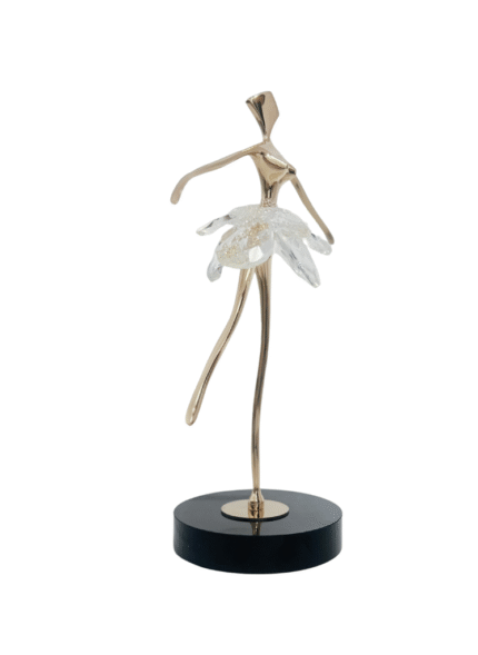Statue danseuse design – métal doré & cristal sur socle noir