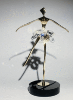 Statue danseuse design – métal doré & cristal sur socle noir – Image 2