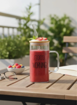 Mug en verre “GOOD MORNING” avec couvercle bambou & paille réutilisable – Image 2