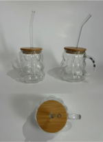 Mug ourson en verre avec couvercle bambou & paille réutilisable – Image 3