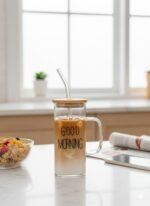 Mug en verre “GOOD MORNING” avec couvercle bambou & paille réutilisable – Image 4