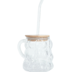 Mug ourson en verre avec couvercle bambou & paille réutilisable