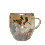Tasse en verre transparente – Motif fleurs séchées