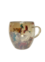 Tasse en verre transparente – Motif fleurs séchées
