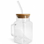 Verre carré avec couvercle bambou et paille