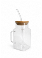 Verre carré avec couvercle bambou et paille