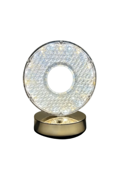 Lampe décorative LED cristal ronde – socle doré