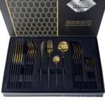 Ménagère de couverts dorés et noirs – Design moderne et élégant