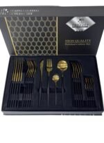 Ménagère de couverts dorés et noirs – Design moderne et élégant