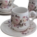 Service de 6 Tasses à Café avec Soucoupes – Motif Floral Élégant