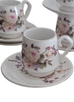 Service de 6 Tasses à Café avec Soucoupes – Motif Floral Élégant