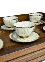 Service à café / thé en porcelaine dorée – 6 tasses et soucoupes – Image 4