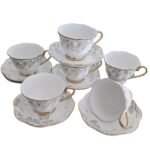 Service à café – 6 tasses avec soucoupes, finition dorée