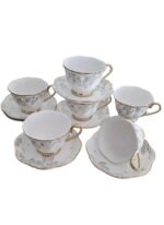 Service à café – 6 tasses avec soucoupes, finition dorée