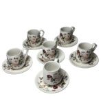 Service de 6 Tasses à Café avec Soucoupes – Motif Floral Élégant