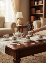 Service de 6 Tasses à Café avec Soucoupes – Motif Floral Élégant – Image 2