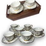 Service à café – 6 tasses avec soucoupes, finition dorée