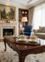 Service à café – 6 tasses avec soucoupes, finition dorée – Image 2