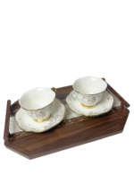 Service à café – 6 tasses avec soucoupes, finition dorée – Image 4