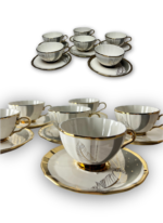 Service à café / thé en porcelaine dorée – 6 tasses et soucoupes