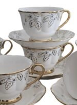 Service à café – 6 tasses avec soucoupes, finition dorée – Image 4