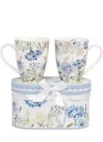 Lot de 2 Tasses à Café – Fleurs D’hortensia Avec Boite Cadeau