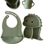 Coffret Repas Bébé en Silicone « 6 pièces » Vert Olive