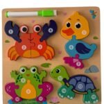 Puzzle D’éveil En Bois Thème Animaux Avec Tableau d'Écriture