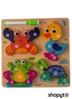 Puzzle D’éveil En Bois Thème Animaux Avec Tableau d'Écriture