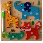 Puzzle D’éveil en Bois Thème Animaux Sauvages Avec Tableau d'Écriture