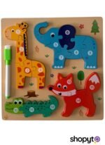 Puzzle D’éveil en Bois Thème Animaux Sauvages Avec Tableau d'Écriture