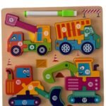 Puzzle D’éveil en Bois Thème Moyens De Transport Illustrés Avec Tableau d'Écriture