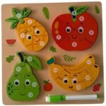 Puzzle D’éveil en Bois Thème Fruit Avec Tableau d'Écriture