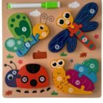 Puzzle D’éveil En Bois Thème Insectes Avec Tableau d'Écriture