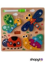 Puzzle D’éveil En Bois Thème Insectes Avec Tableau d'Écriture