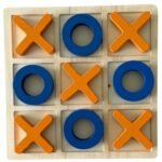 Puzzle En Bois Jeu de Morpion (X O) Orange Et Bleu