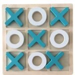 Puzzle En Bois Jeu de Morpion (X O) Bleu Ciel Et Blanc