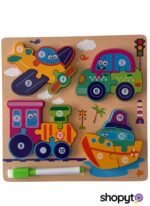 Puzzle D’éveil en Bois Thème Moyens De Transport Avec Tableau d'Écriture